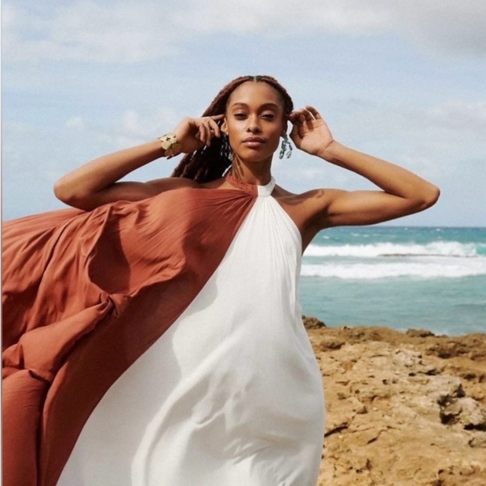Anthropologie let me be White and brown Dress